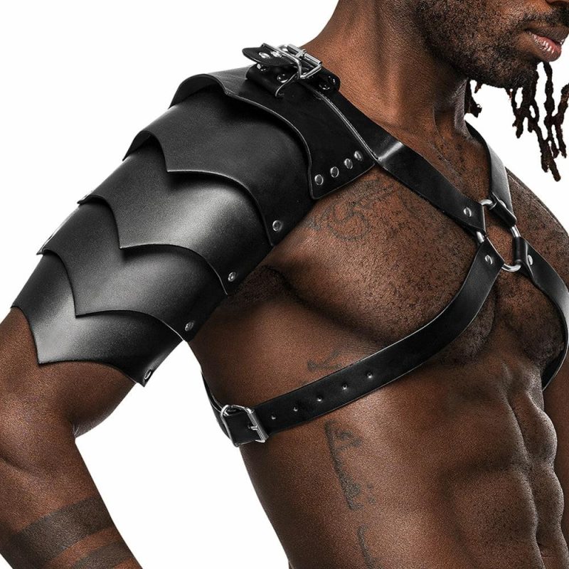 Aquarius Faux Leather Chest Harness With Shoulder Shield Bondage & Fetish