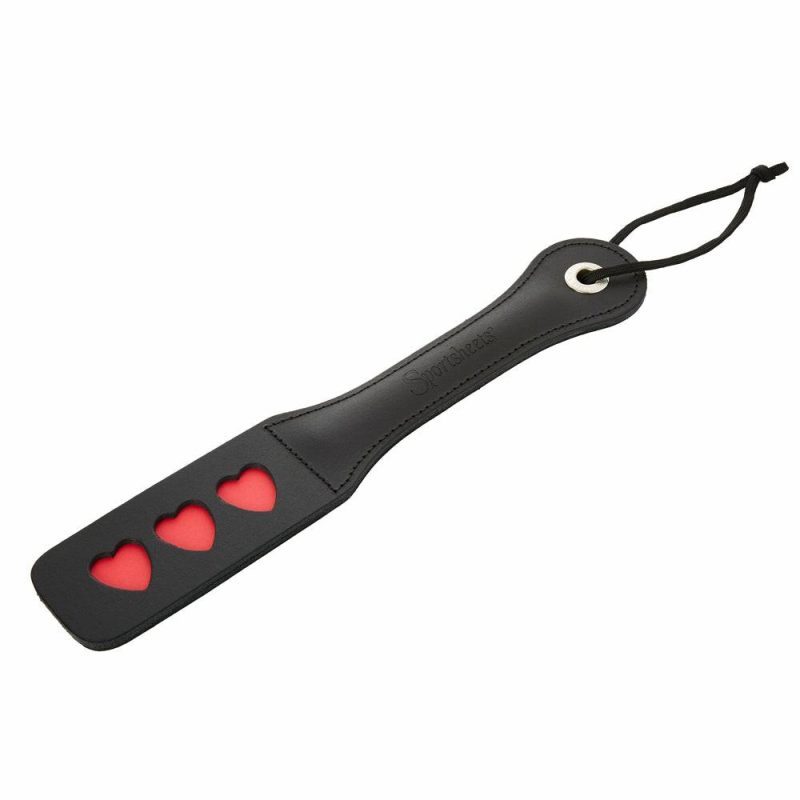 Leather Triple Heart Impression Paddle Bondage & Fetish