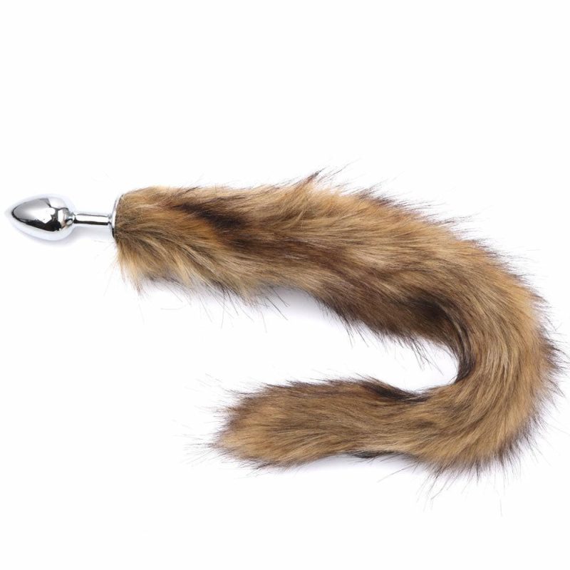 Metal Butt Plug With Brown & White Furry Tail – Small Anal Toys