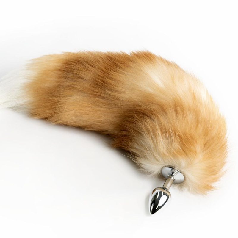 Metal Butt Plug With Tan & White-Tipped Furry Tail – Small Anal Toys