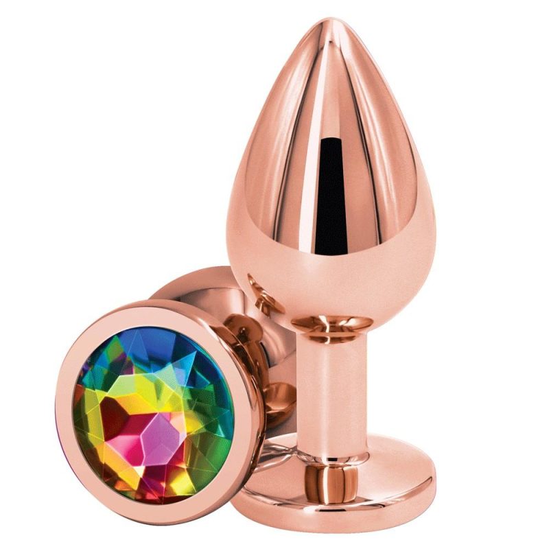 Rear Assets Rose Gold Round Gem Metal Butt Plug – Medium Anal Toys Clear