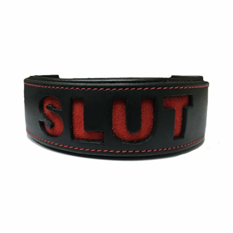 Slut Cut Out Leather Collar Bondage & Fetish