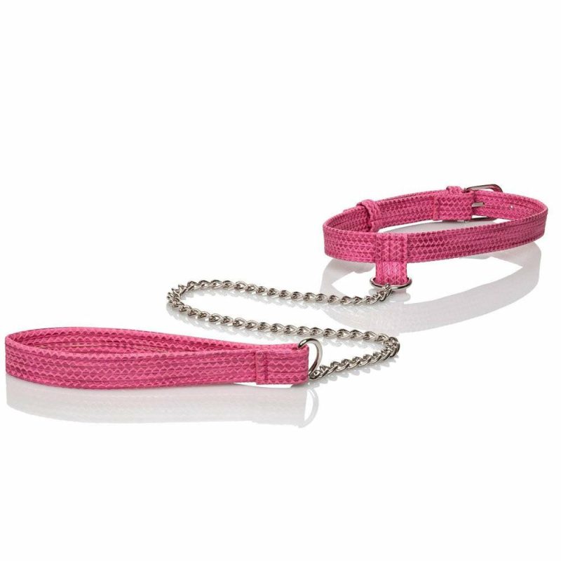 Tickle Me Pink  Glitter Collar With Leash Bondage & Fetish