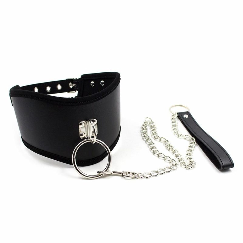 Yiwu Faux Leather Posture Collar & Chain Leash Bondage & Fetish