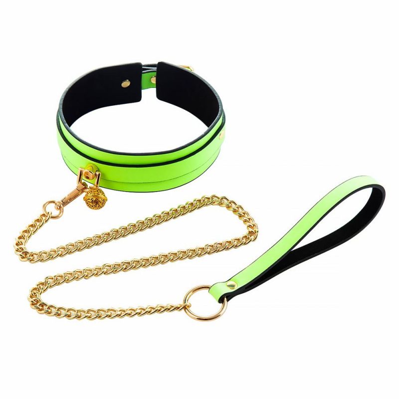 Yiwu Glow In The Dark Bell Collar & Gold Chain Leash Bondage & Fetish