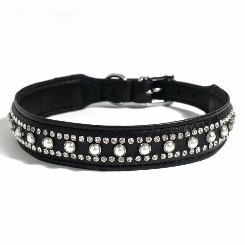 Zorba Leather Pearl & Rhinestone Choker Bondage & Fetish