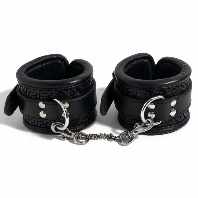 Zorba Lockable Woven Leather Wrist Cuffs Bondage & Fetish